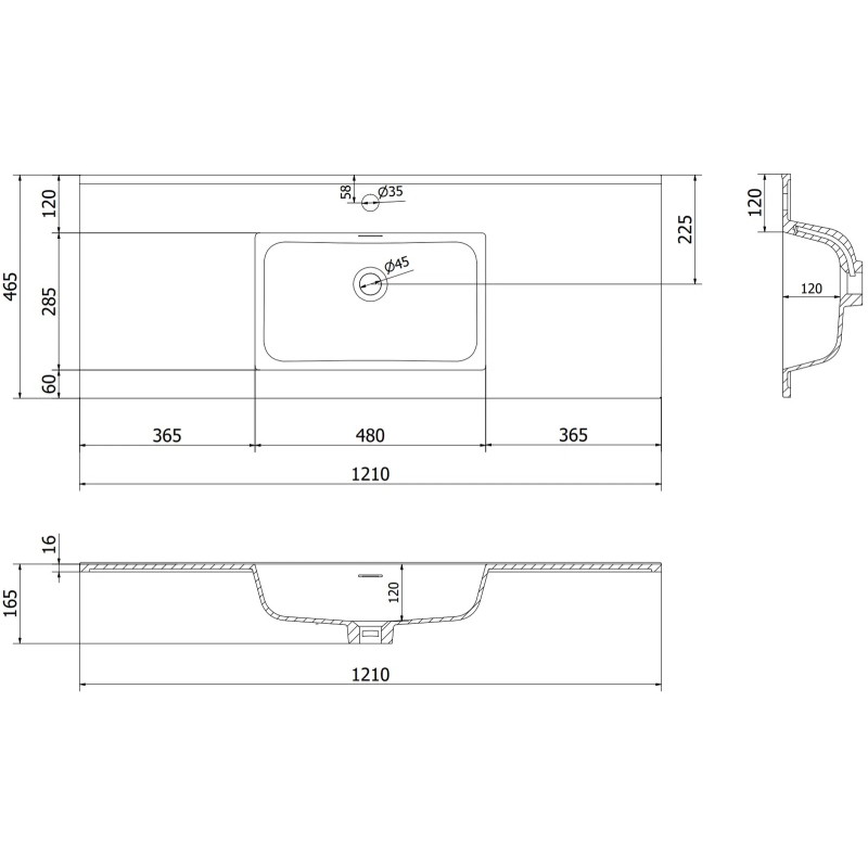 Mexen Orio vannitoakapp 120 cm valamu Otis, 2 sahtlit, must matt - 91A10-12047-2-BFF71-W18M71