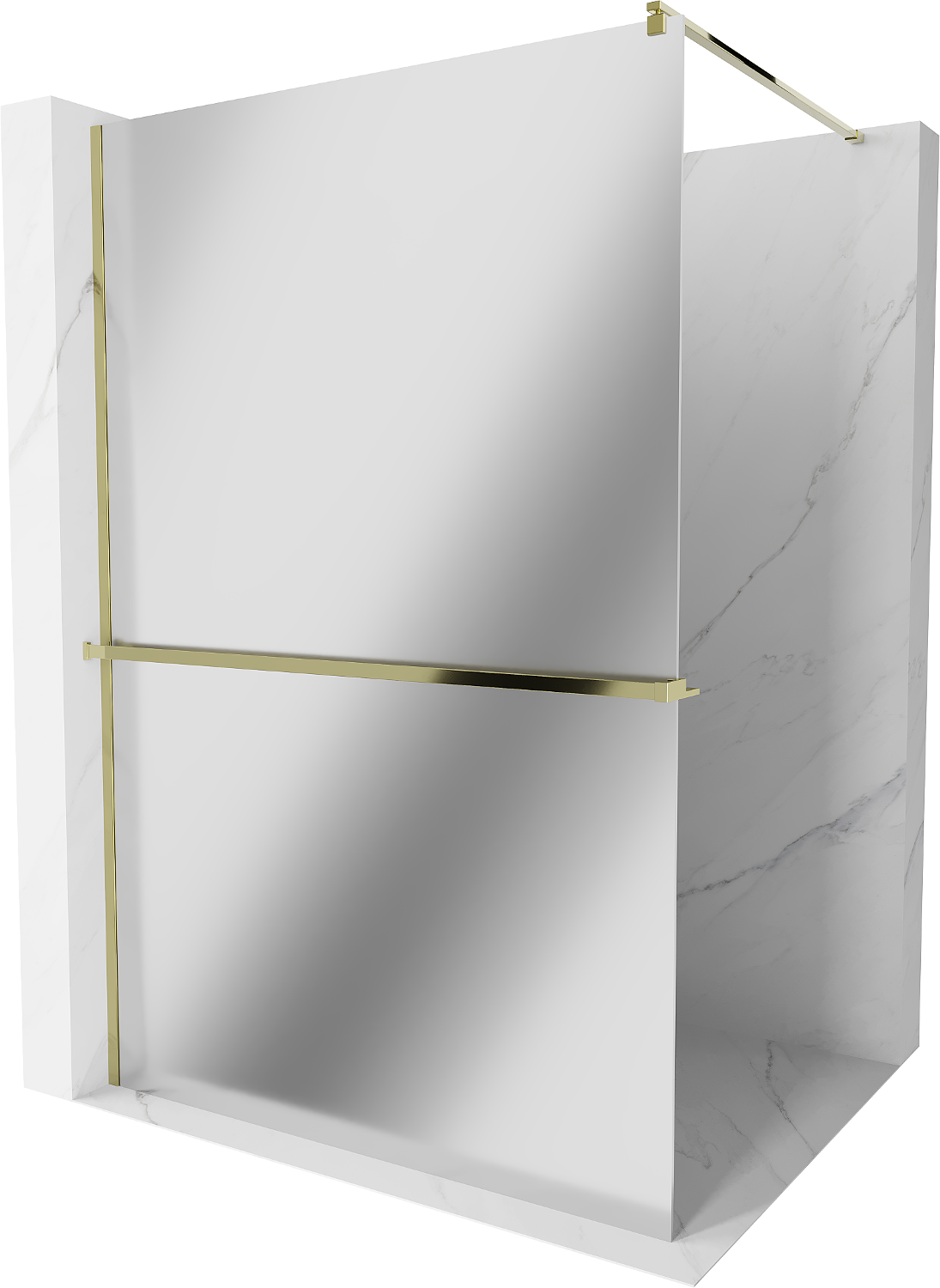 Mexen Kioto+ ścianka prysznicowa z półką Walk-in 110 x 200 cm, lustro, złota - 800-110-121-50-50