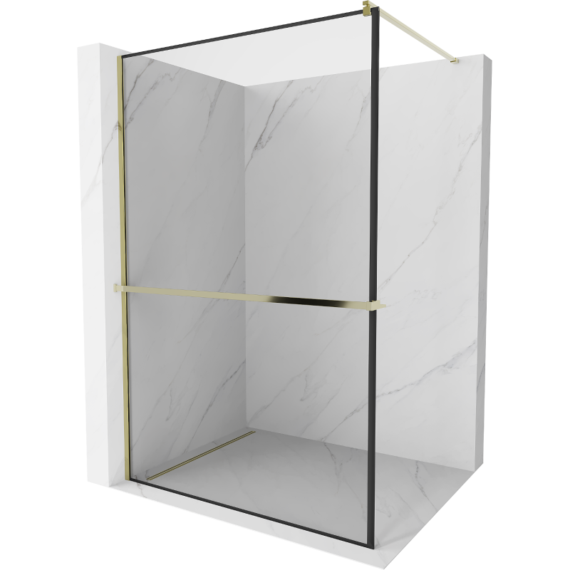 Mexen Kioto+ paroi de douche avec étagère Walk-in 100 x 200 cm, cadre noir, doré - 800-100-121-50-70