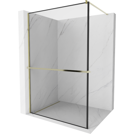 Mexen Kioto+ paroi de douche avec étagère Walk-in 100 x 200 cm, cadre noir, doré - 800-100-121-50-70