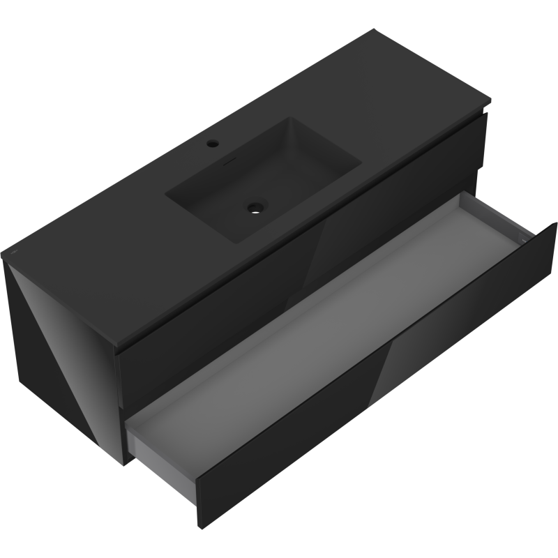 Mexen Orio Badezimmerschrank 140 cm mit Waschbecken Otis, 2 Schubladen, Schwarz Glanz/Schwarz Matt - 91A10-14047-2-BFF70-W18M71