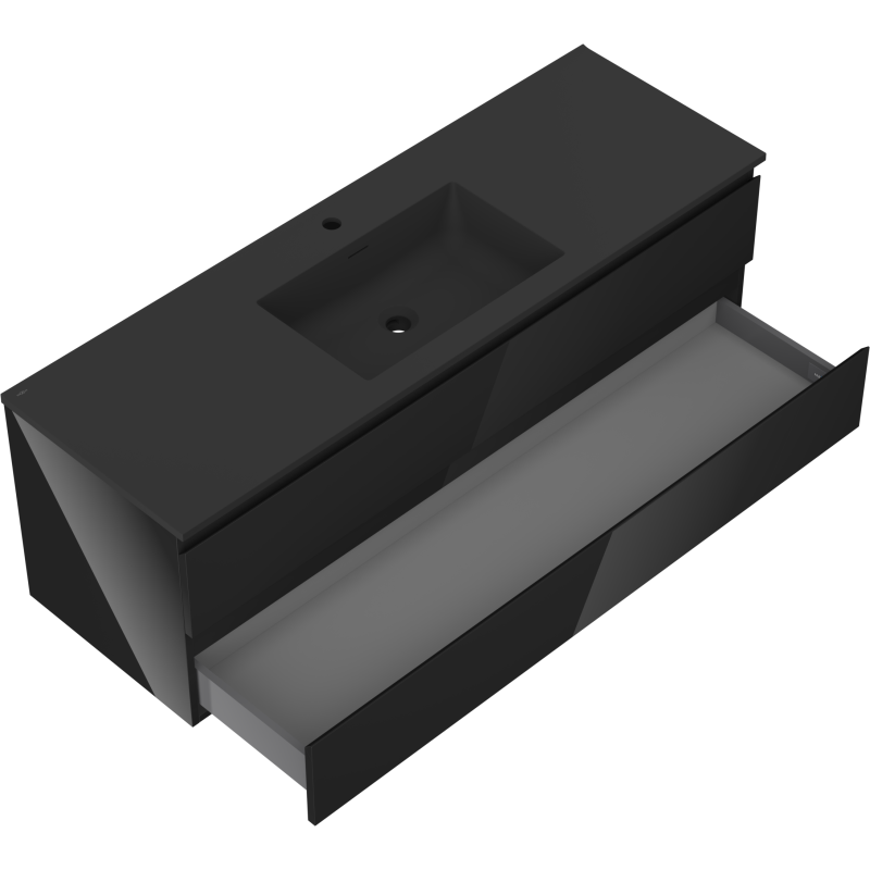 Mexen Orio meuble de salle de bain 140 cm avec lavabo Otis, 2 tiroirs, noir brillant/noir mat - 91A10-14047-2-BFF70-W18M71