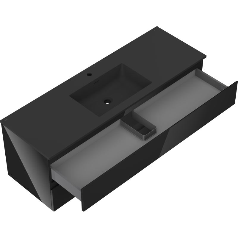 Mexen Orio mobile da bagno 140 cm con lavabo Otis, 2 cassetti, nero lucido/nero opaco - 91A10-14047-2-BFF70-W18M71