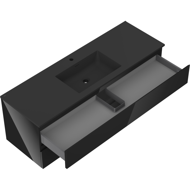 Mexen Orio mueble de baño de 140 cm con lavabo Otis, 2 cajones, negro brillante/negro mate - 91A10-14047-2-BFF70-W18M71