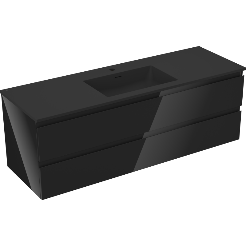 Mexen Orio Badezimmerschrank 140 cm mit Waschbecken Otis, 2 Schubladen, Schwarz Glanz/Schwarz Matt - 91A10-14047-2-BFF70-W18M71