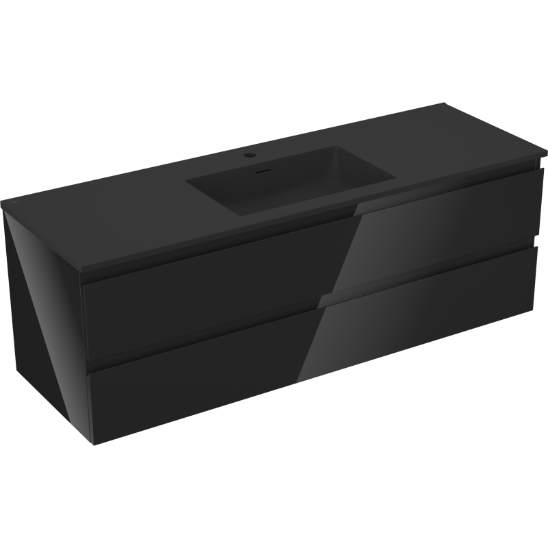 Mexen Orio meuble de salle de bain 140 cm avec lavabo Otis, 2 tiroirs, noir brillant/noir mat - 91A10-14047-2-BFF70-W18M71