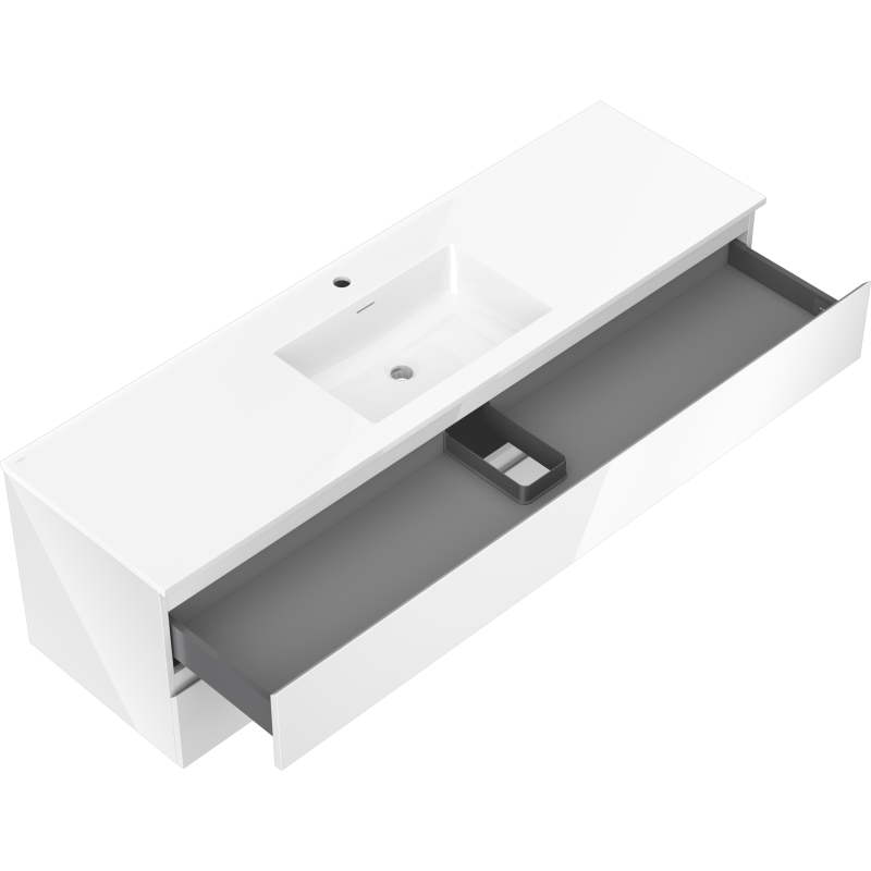 Mexen Orio Badschrank 160 cm mit Waschbecken Otis, 2 Schubladen, weiß glänzend - 91A10-16047-2-BFF00-W18M00
