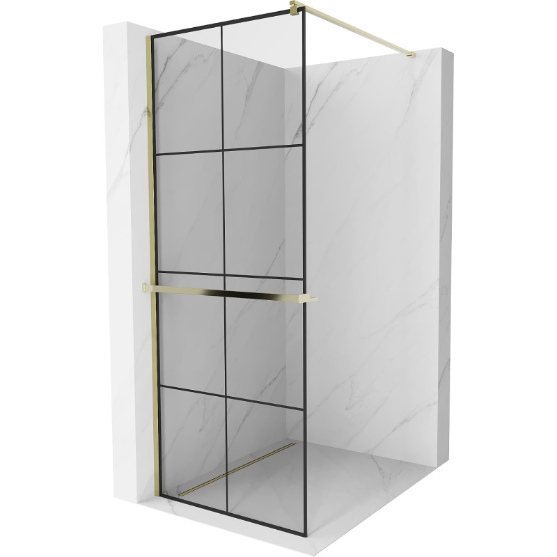 Mexen Kioto+ dušisein riiuliga Walk-in 70 x 200 cm, must ruudustik, kuldne - 800-070-121-50-77