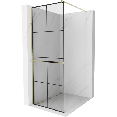 Mexen Kioto+ paroi de douche avec étagère Walk-in 80 x 200 cm, carreau noir, or - 800-080-121-50-77