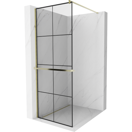 Mexen Kioto+ Duschwand mit Regal Walk-in 90 x 200 cm, schwarzes Gitter, gold - 800-090-121-50-77