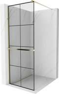 Mexen Kioto+ Staklena stijena za tuširanje s policom Walk-in 90 x 200 cm, crna mreža, zlatna - 800-090-121-50-77