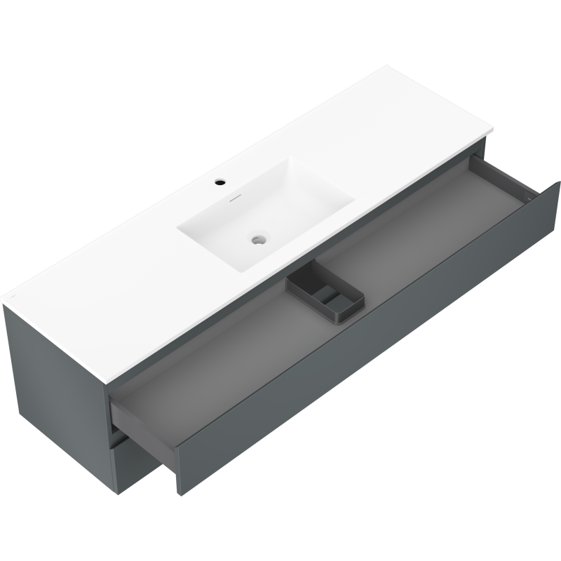 Mexen Orio 160 cm Bathroom Cabinet with Otis Sink, 2 Drawers, Matte Graphite/Matte White - 91A10-16047-2-BFF66-W18M01