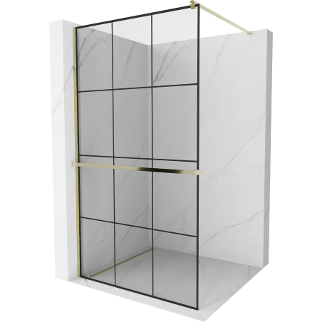 Mexen Kioto+ shower screen with shelf Walk-in 120 x 200 cm, black grid, gold - 800-120-121-50-77