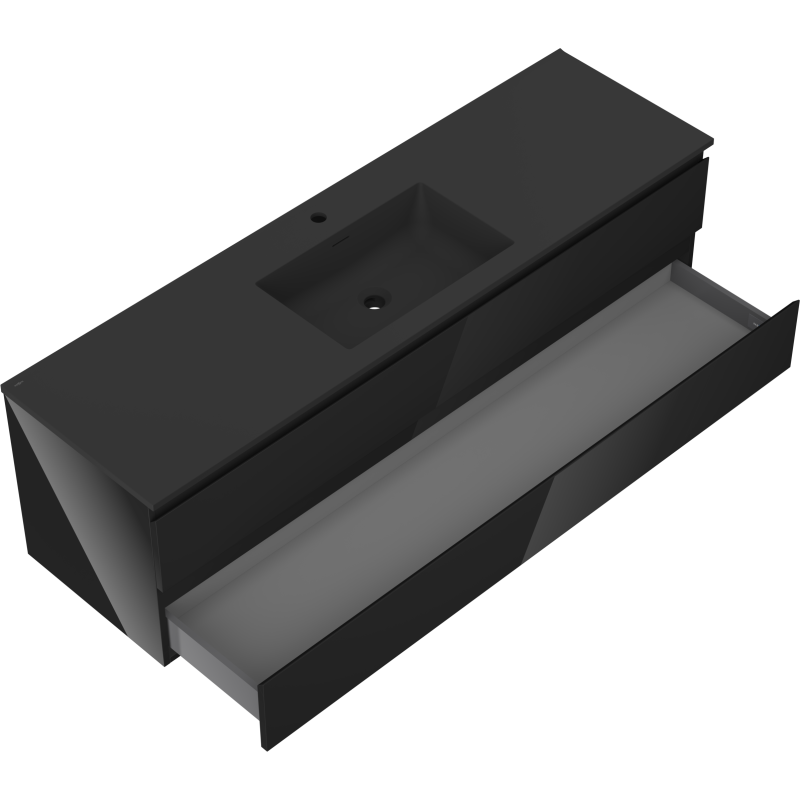 Mexen Orio armario de baño de 160 cm con lavabo Otis, 2 cajones, negro brillante/negro mate - 91A10-16047-2-BFF70-W18M71