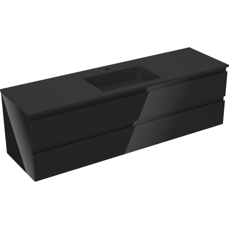 Mexen Orio mobile da bagno 160 cm con lavabo Otis, 2 cassetti, nero lucido/nero opaco - 91A10-16047-2-BFF70-W18M71