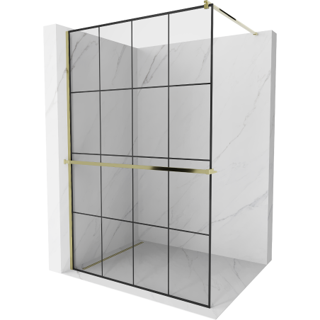 Mexen Kioto+ paroi de douche avec étagère Walk-in 130 x 200 cm, grille noire, dorée - 800-130-121-50-77