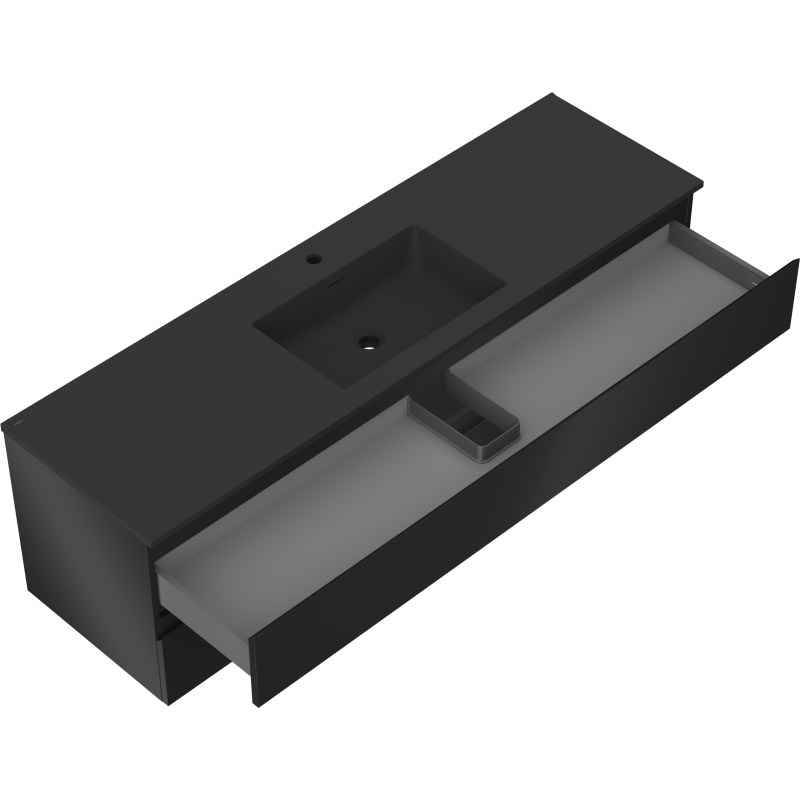 Mexen Orio armario de baño 160 cm con lavabo Otis, 2 cajones, negro mate - 91A10-16047-2-BFF71-W18M71
