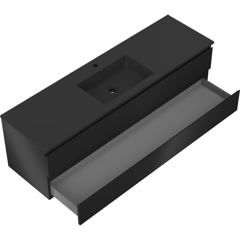 Mexen Orio armario de baño 160 cm con lavabo Otis, 2 cajones, negro mate - 91A10-16047-2-BFF71-W18M71