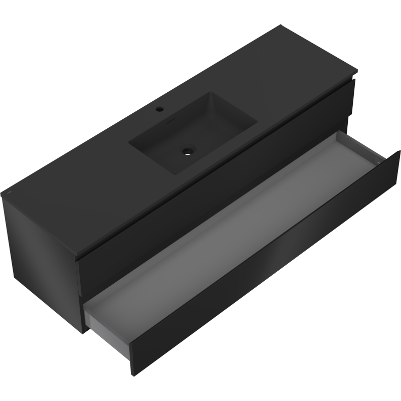 Mexen Orio Badezimmerschrank 160 cm mit Otis-Waschbecken, 2 Schubladen, Schwarz matt - 91A10-16047-2-BFF71-W18M71