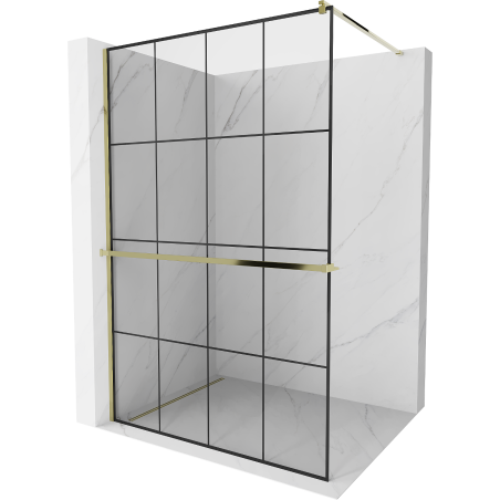 Mexen Kioto+ shower wall with shelf Walk-in 140 x 200 cm, black grid, gold - 800-140-121-50-77