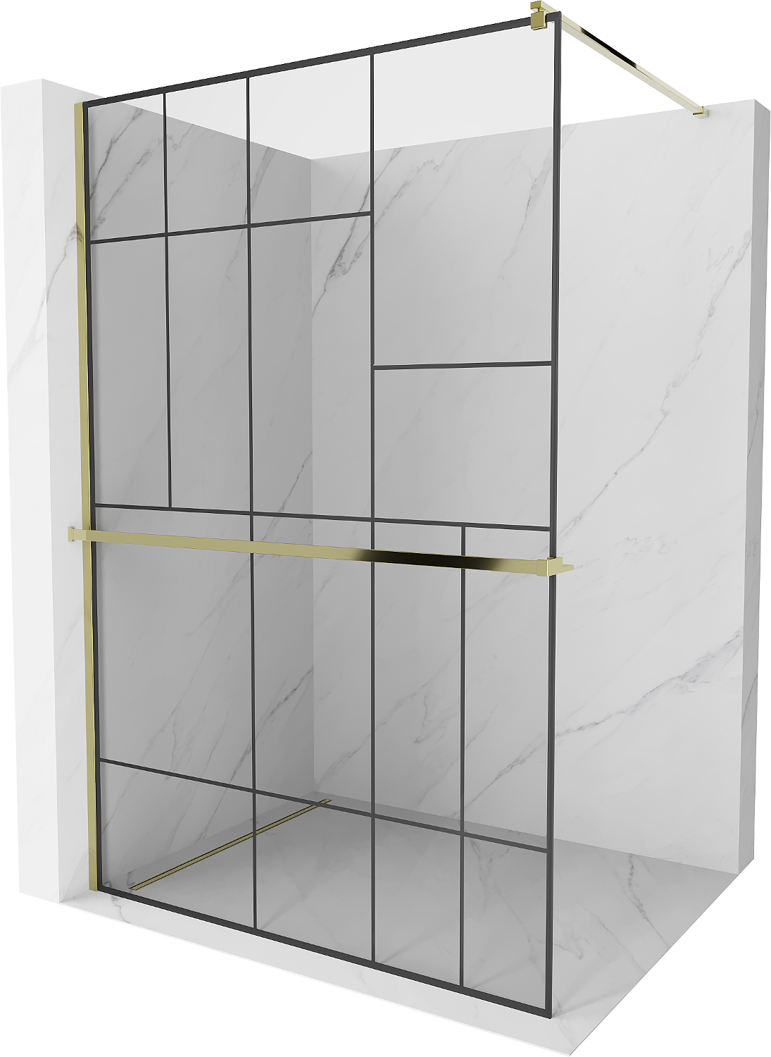 Mexen Kioto+ ścianka prysznicowa z półką Walk-in 70 x 200 cm, czarny wzór, złota - 800-070-121-50-78