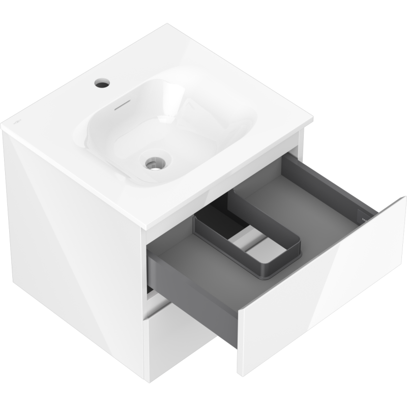 Mexen Orio badrumsskåp 50 cm med handfat Vela, 2 lådor, vit glans - 91A10-05047-2-BFF00-W23M00