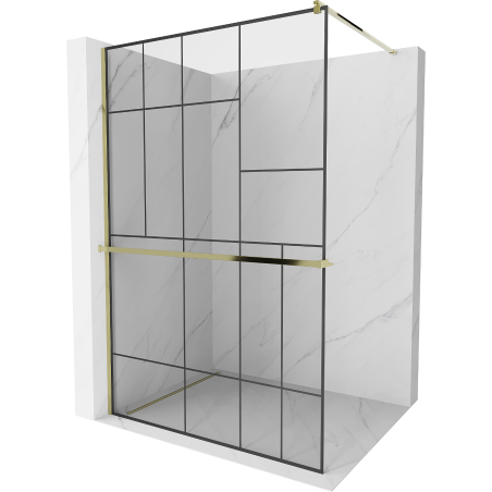 Mexen Kioto+ shower wall with Walk-in shelf 80 x 200 cm, black pattern, gold - 800-080-121-50-78
