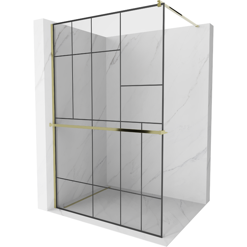 Mexen Kioto+ douchewand met plank Walk-in 100 x 200 cm, zwart patroon, goud - 800-100-121-50-78