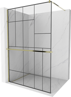 Mexen Kioto+ ścianka prysznicowa z półką Walk-in 100 x 200 cm, czarny wzór, złota - 800-100-121-50-78
