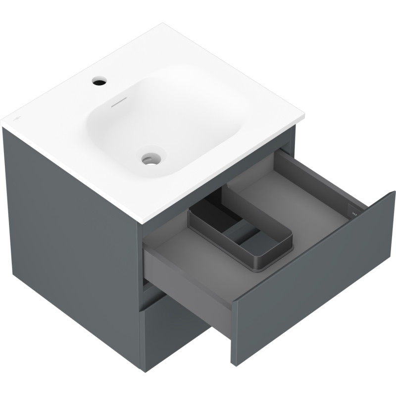 Mexen Orio mobiletto da bagno 50 cm con lavabo Vela, 2 cassetti, grafite opaco/bianco opaco - 91A10-05047-2-BFF66-W23M01