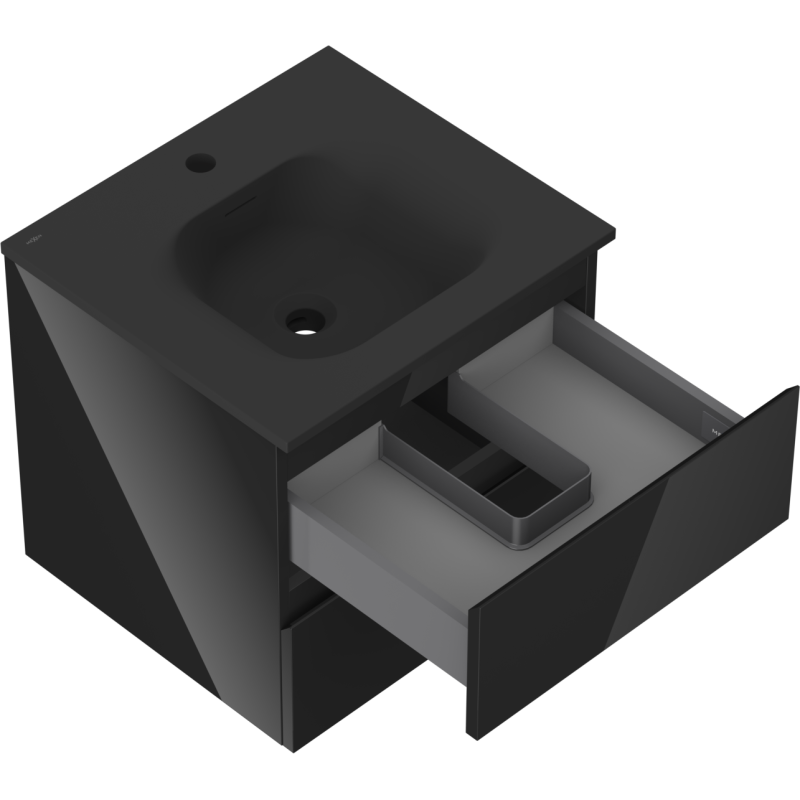 Mexen Orio armário de casa de banho de 50 cm com lavatório Vela, 2 gavetas, preto brilhante/preto mate