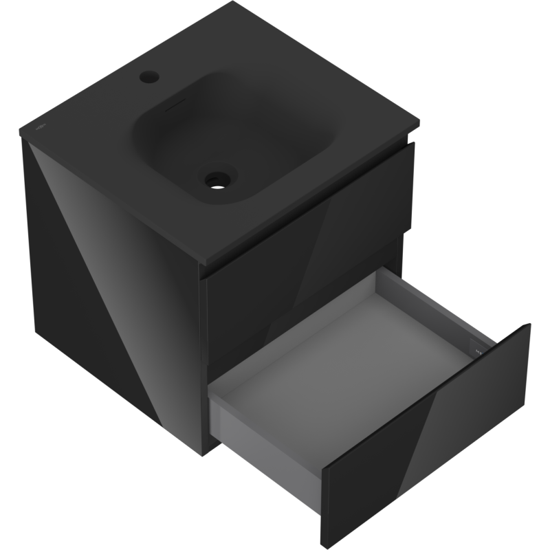 Mexen Orio badkamerkast 50 cm met lavabo Vela, 2 laden, zwart glans/zwart mat - 91A10-05047-2-BFF70-W23M71