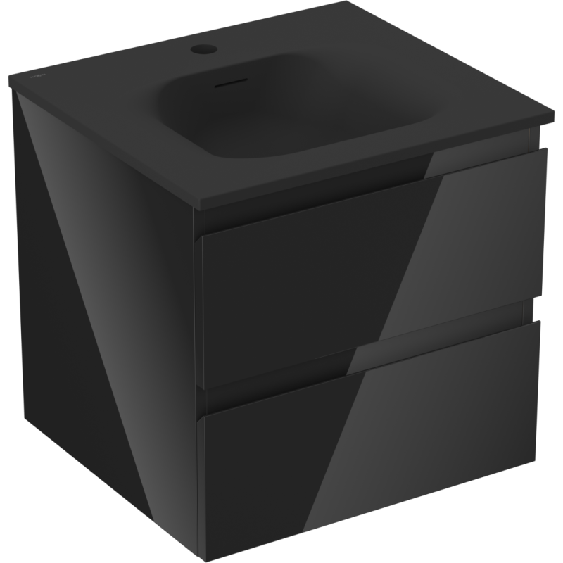 Mexen Orio Badschrank 50 cm mit Waschbecken Vela, 2 Schubladen, Schwarz Glanz/Schwarz Matt - 91A10-05047-2-BFF70-W23M71