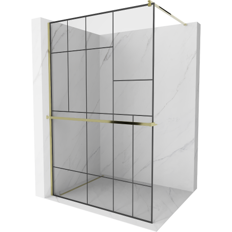 Mexen Kioto+ douchewand met plank Walk-in 130 x 200 cm, zwart patroon, goud - 800-130-121-50-78