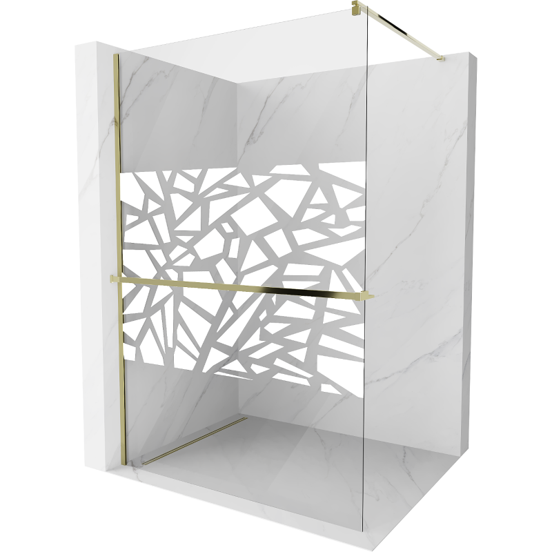 Mexen Kioto+ parede de chuveiro com prateleira Walk-in 70 x 200 cm, padrão branco, dourado - 800-070-121-50-85