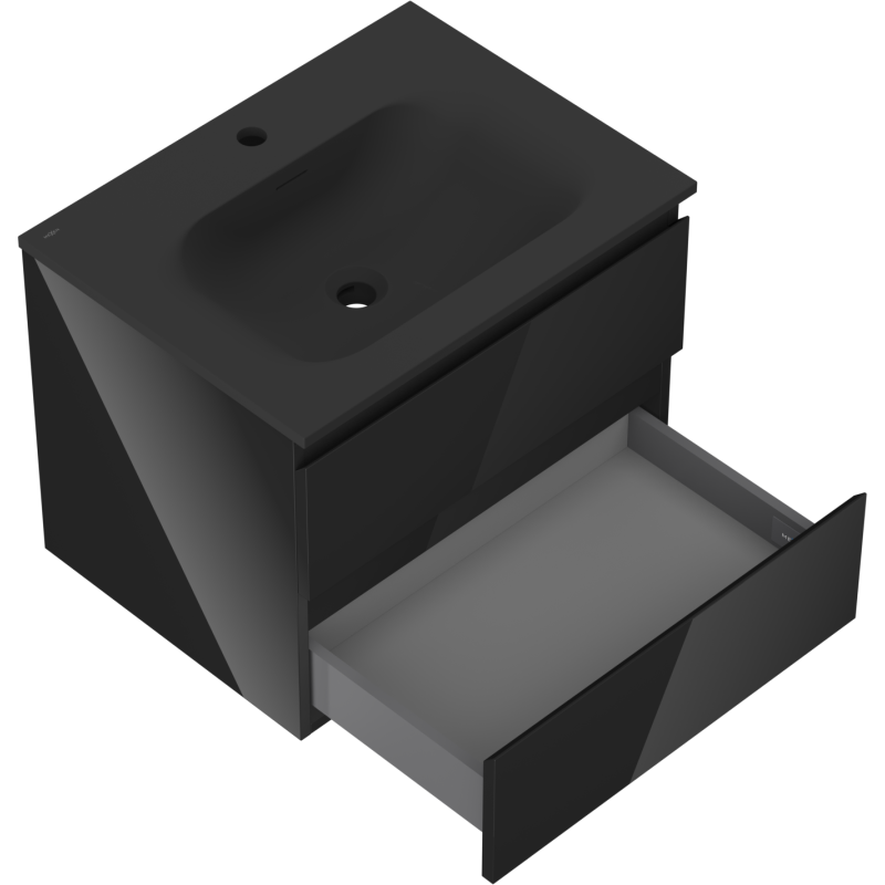 Mexen Orio mobile da bagno 60 cm con lavabo Vela, 2 cassetti, nero lucido/nero opaco - 91A10-06047-2-BFF70-W23M71