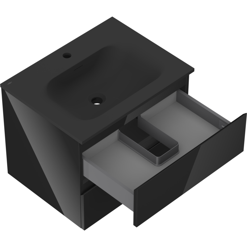 Mexen Orio armario de baño 60 cm con lavabo Vela, 2 cajones, negro brillo/negro mate - 91A10-06047-2-BFF70-W23M71