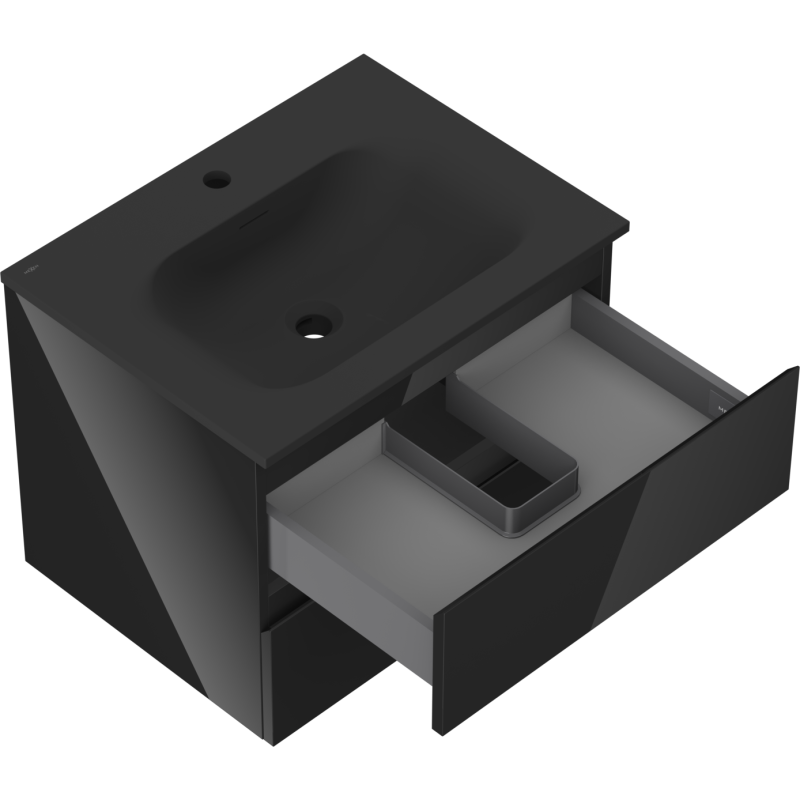 Mexen Orio armário de casa de banho 60 cm com lavatório Vela, 2 gavetas, preto brilhante/preto mate