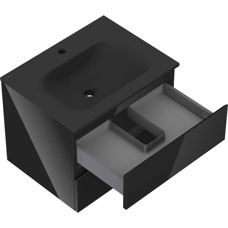 Mexen Orio vannitoakapp 60 cm koos Vela kraanikausiga, 2 sahtlit, must läikiv/must matt - 91A10-06047-2-BFF70-W23M71