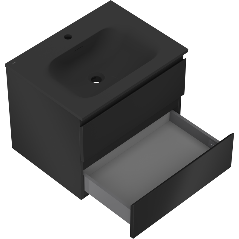 Mexen Orio armario de baño de 60 cm con lavabo Vela, 2 cajones, negro mate - 91A10-06047-2-BFF71-W23M71