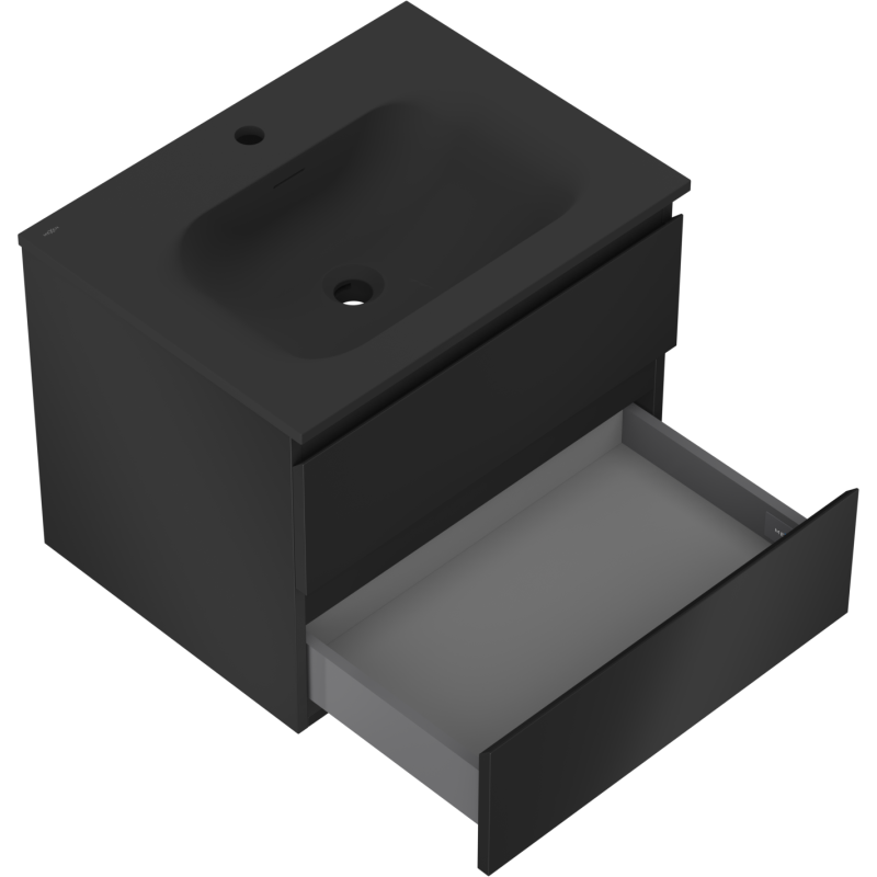 Mexen Orio bathroom cabinet 60 cm with Vela sink, 2 drawers, black matt - 91A10-06047-2-BFF71-W23M71