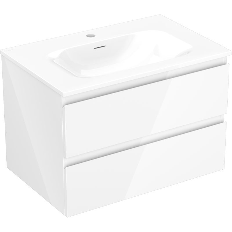 Mexen Orio Badezimmerschrank 70 cm mit Waschbecken Vela, 2 Schubladen, weiß glänzend - 91A10-07047-2-BFF00-W23M00