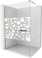 Mexen Kioto+ ścianka prysznicowa z półką Walk-in 90 x 200 cm, biały wzór, złota - 800-090-121-50-85