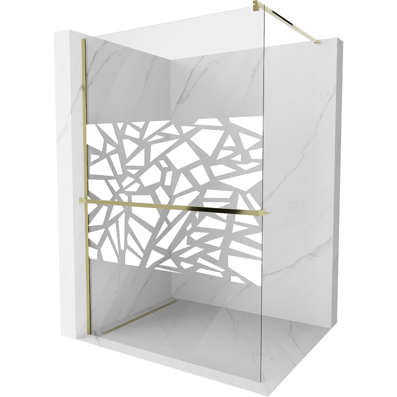 Mexen Kioto+ Duschwand mit Ablage Walk-in 110 x 200 cm, weißes Muster, gold - 800-110-121-50-85