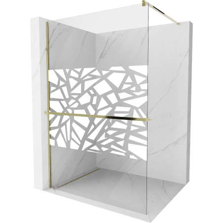 Mexen Kioto+ shower wall with shelf Walk-in 110 x 200 cm, white pattern, gold - 800-110-121-50-85
