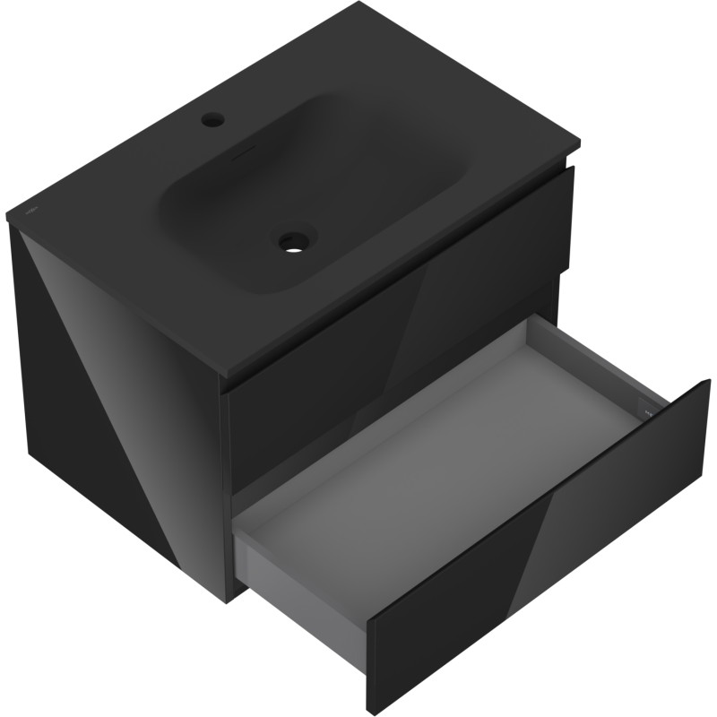 Mexen Orio armoire de salle de bain 70 cm avec lavabo Vela, 2 tiroirs, noir brillant/noir mat - 91A10-07047-2-BFF70-W23M71