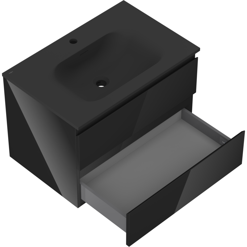Mexen Orio Bathroom Cabinet 70 cm with Vela Sink, 2 Drawers, Black Gloss/Black Matte - 91A10-07047-2-BFF70-W23M71