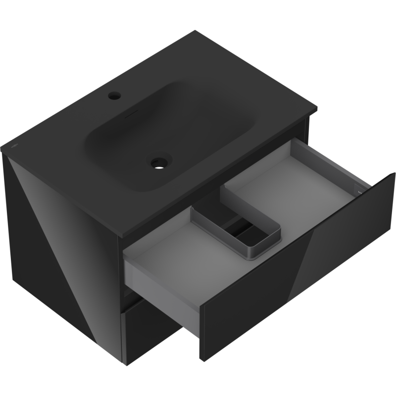 Mexen Orio Bathroom Cabinet 70 cm with Vela Sink, 2 Drawers, Black Gloss/Black Matte - 91A10-07047-2-BFF70-W23M71