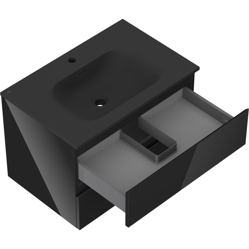 Mexen Orio meuble de salle de bain 70 cm avec lavabo Vela, 2 tiroirs, noir brillant/noir mat - 91A10-07047-2-BFF70-W23M71