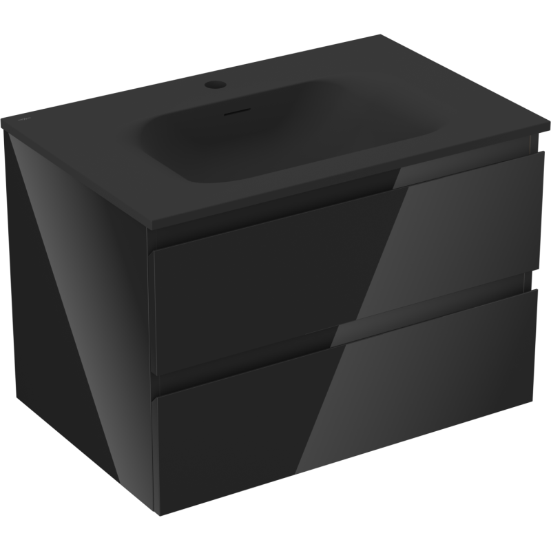 Mexen Orio Bathroom Cabinet 70 cm with Vela Sink, 2 Drawers, Black Gloss/Black Matte - 91A10-07047-2-BFF70-W23M71